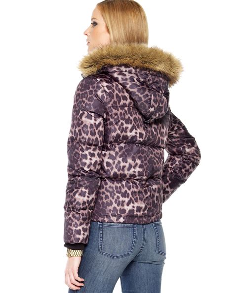 michael kors jacquard leopard coat|Michael Kors puffer coat women.